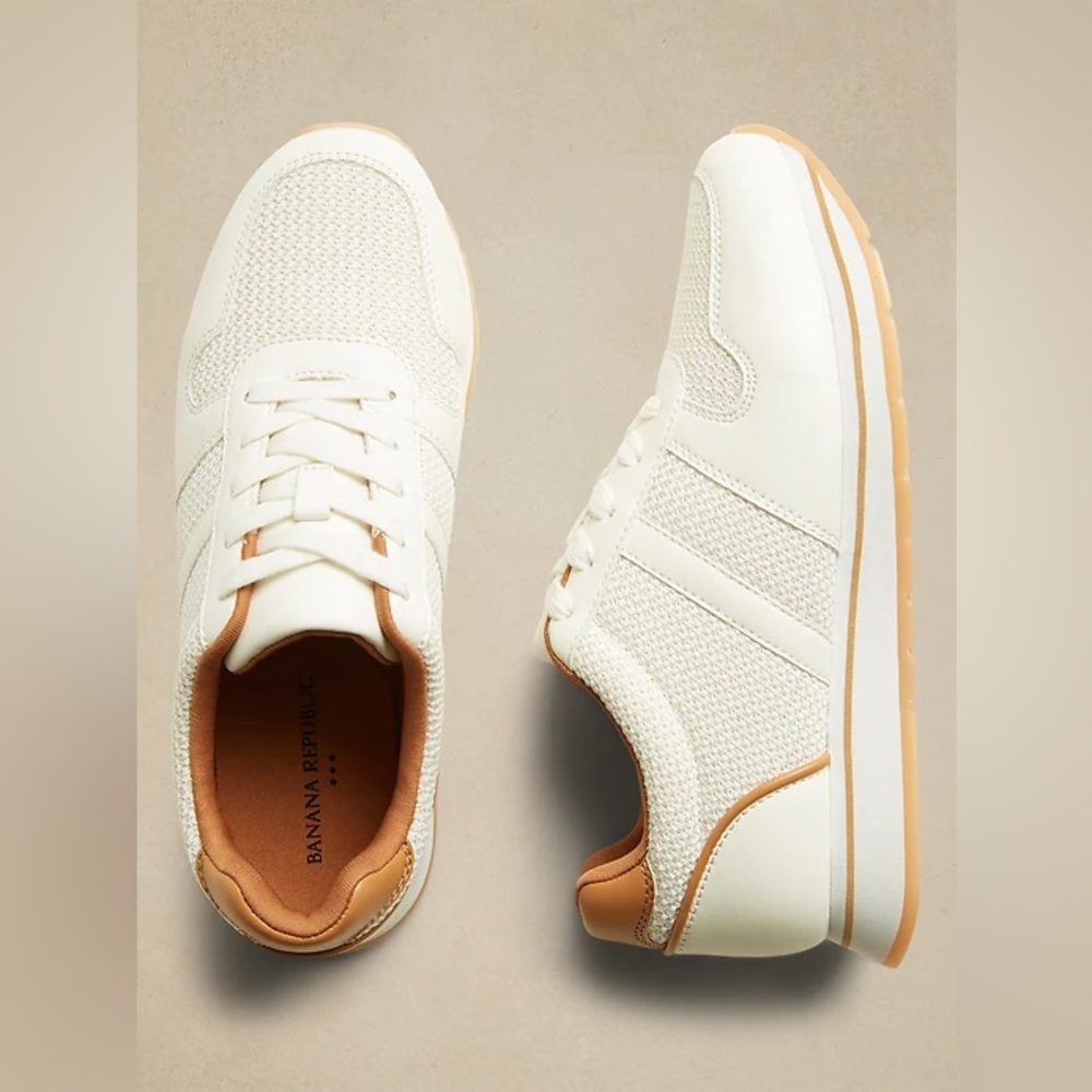 Banana Republic White and Tan Sneakers